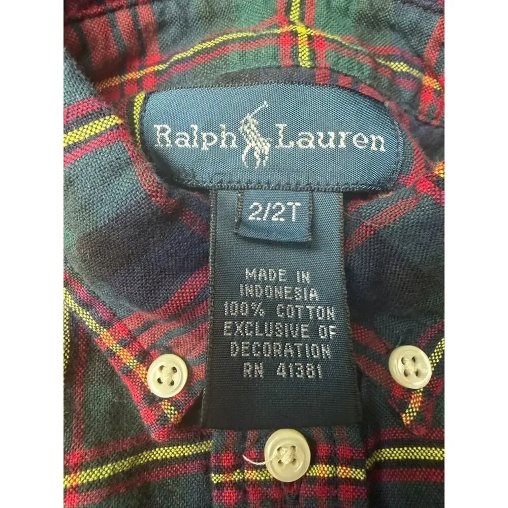 Ralph Lauren Shirt Button Down Red Plaid 100% Cotton Toddler Size 2T